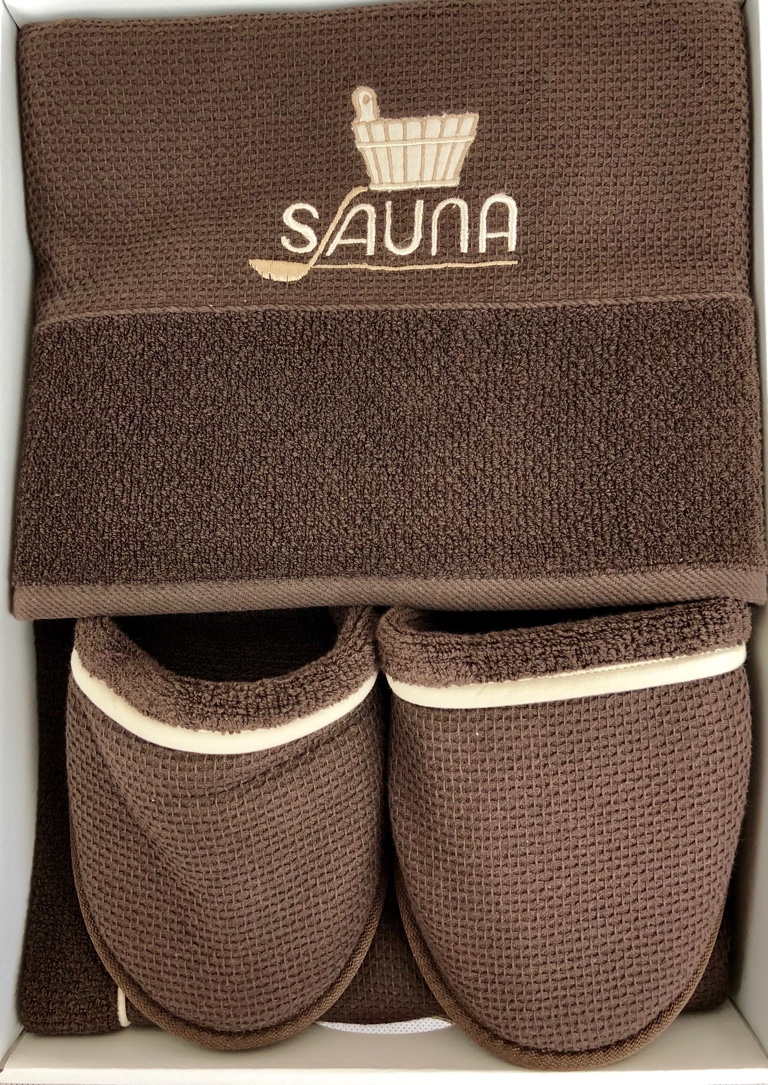 Набор килт + полотенце + тапочки мужской Sauna Dufour коричневый