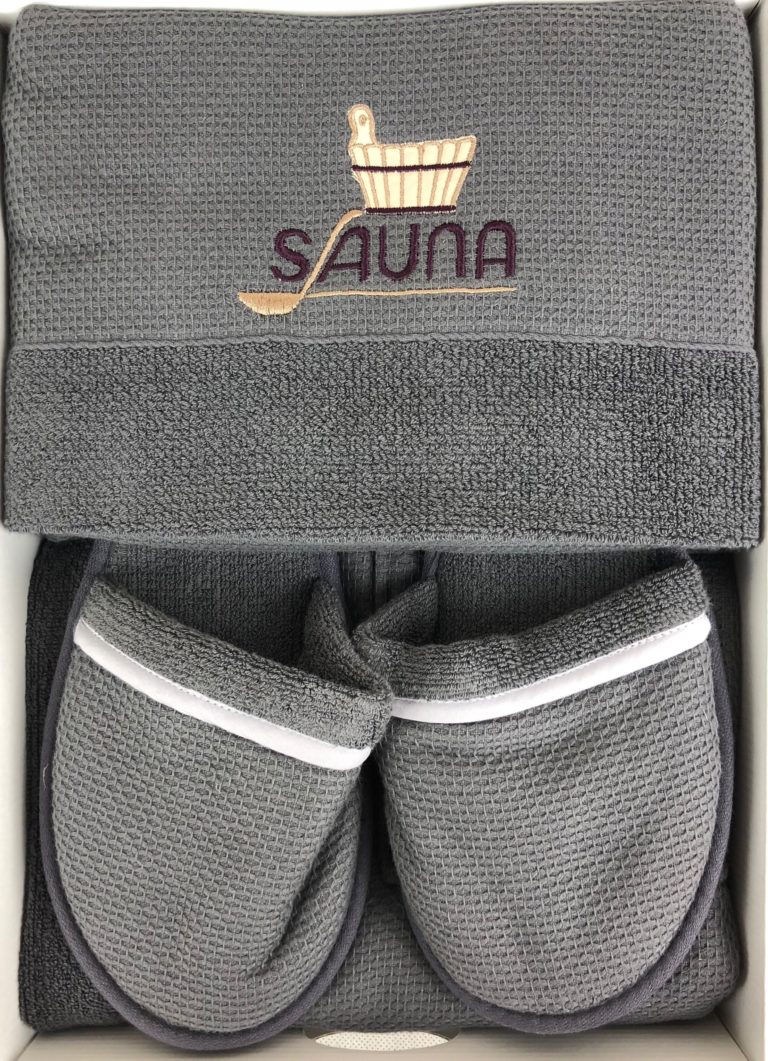 Набор килт + полотенце + тапочки мужской Sauna Dufour серый