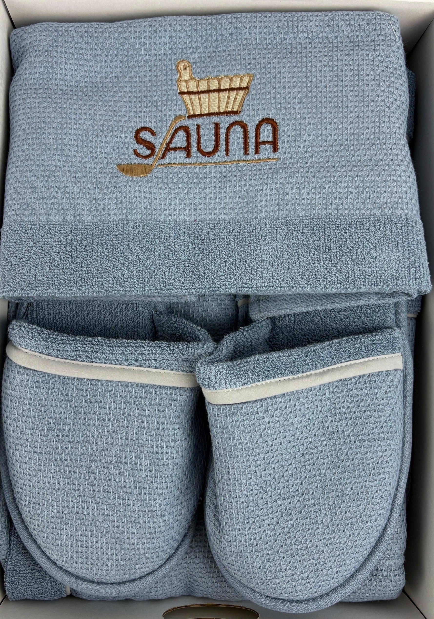 Набор килт + полотенце + тапочки мужской Sauna Dufour голубой