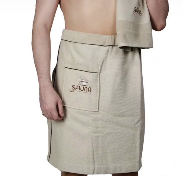 Набор килт + полотенце + тапочки мужской Sauna Dufour бежевый