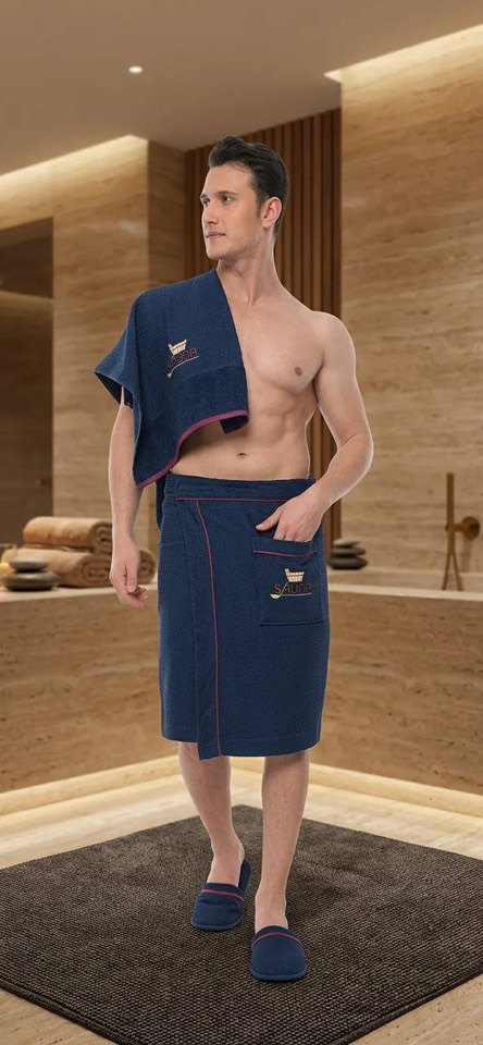 Набор килт + полотенце + тапочки мужской Sauna Dufour синий