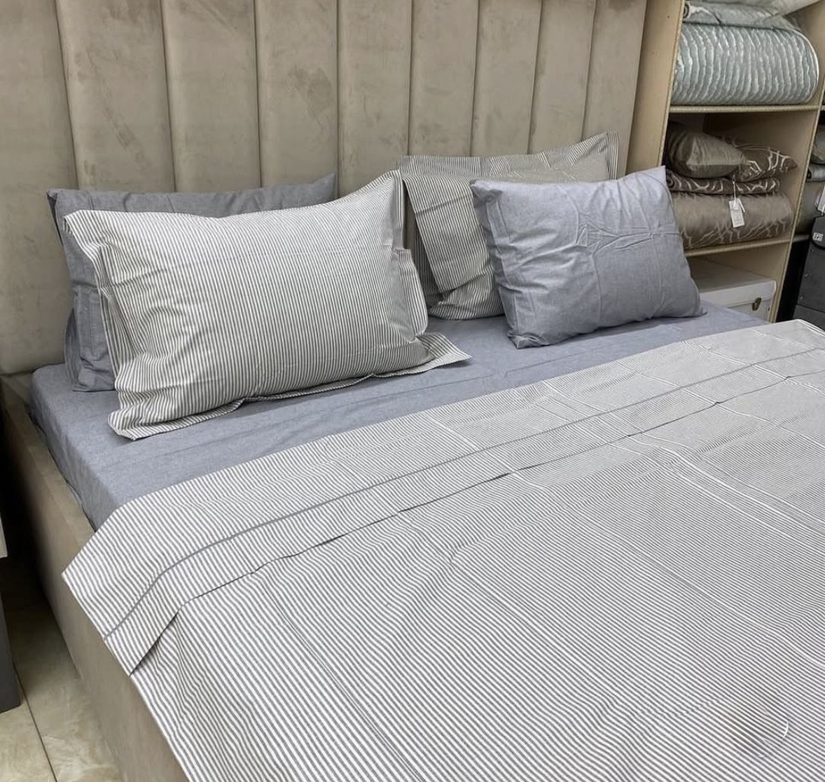 Natural Cotton полутороспальное постельное белье узкая полоска бежевый