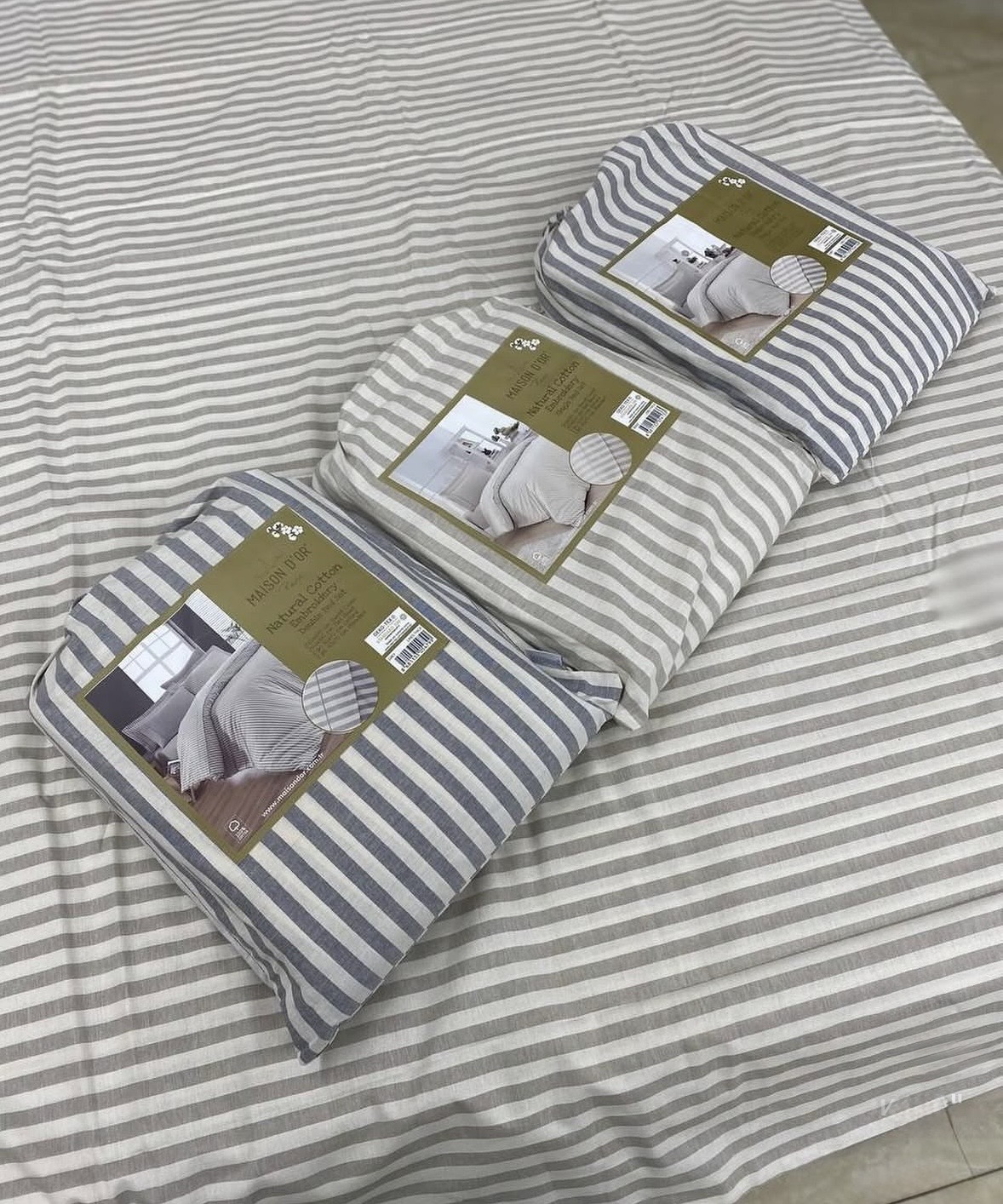 Natural Cotton полутороспальное постельное белье широкая полоска серый