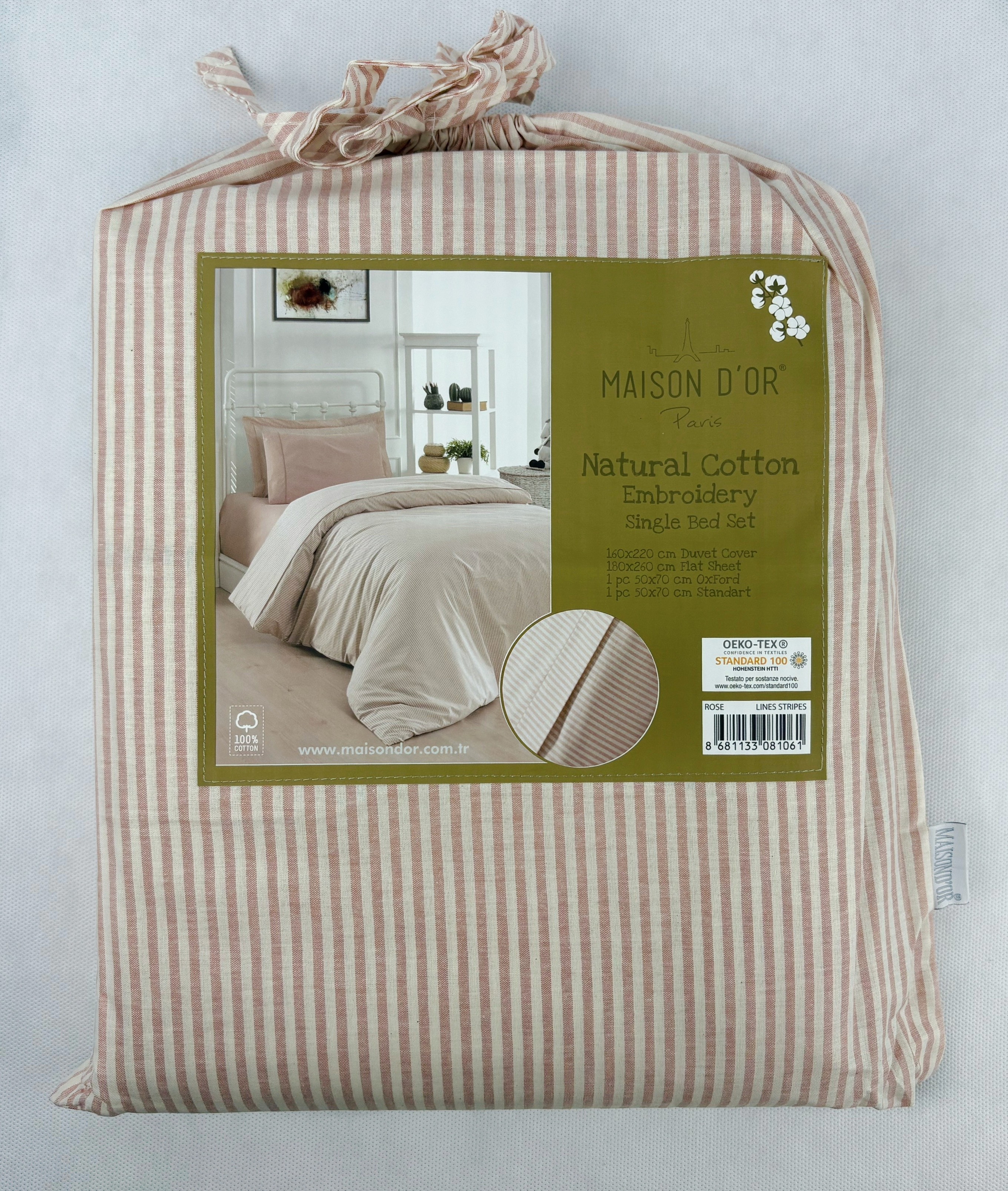 Natural Cotton полутороспальное постельное белье узкая полоска розовый