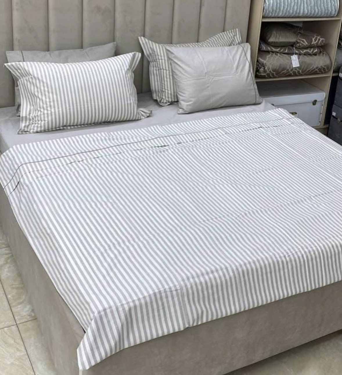Natural Cotton полутороспальное постельное белье широкая полоска бежевый