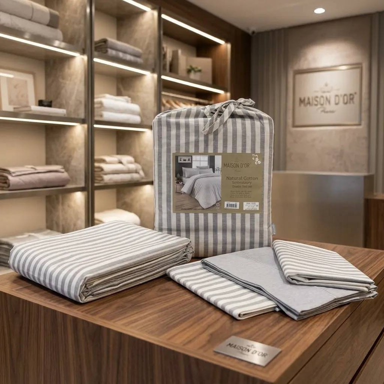 Natural Cotton полутороспальное постельное белье широкая полоска серый