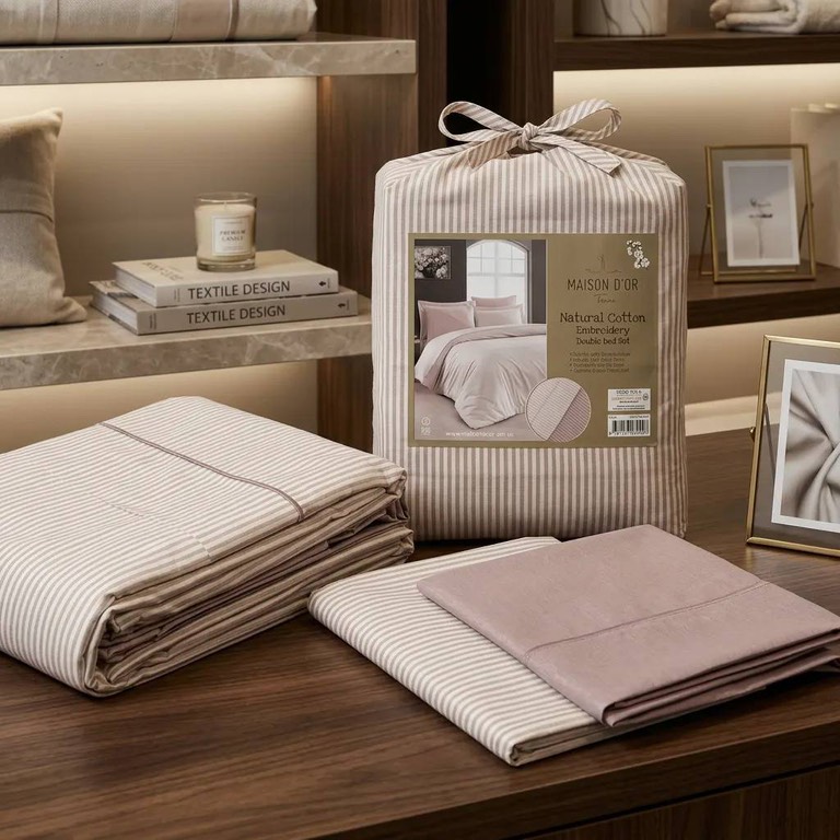 Natural Cotton полутороспальное постельное белье узкая полоска розовый