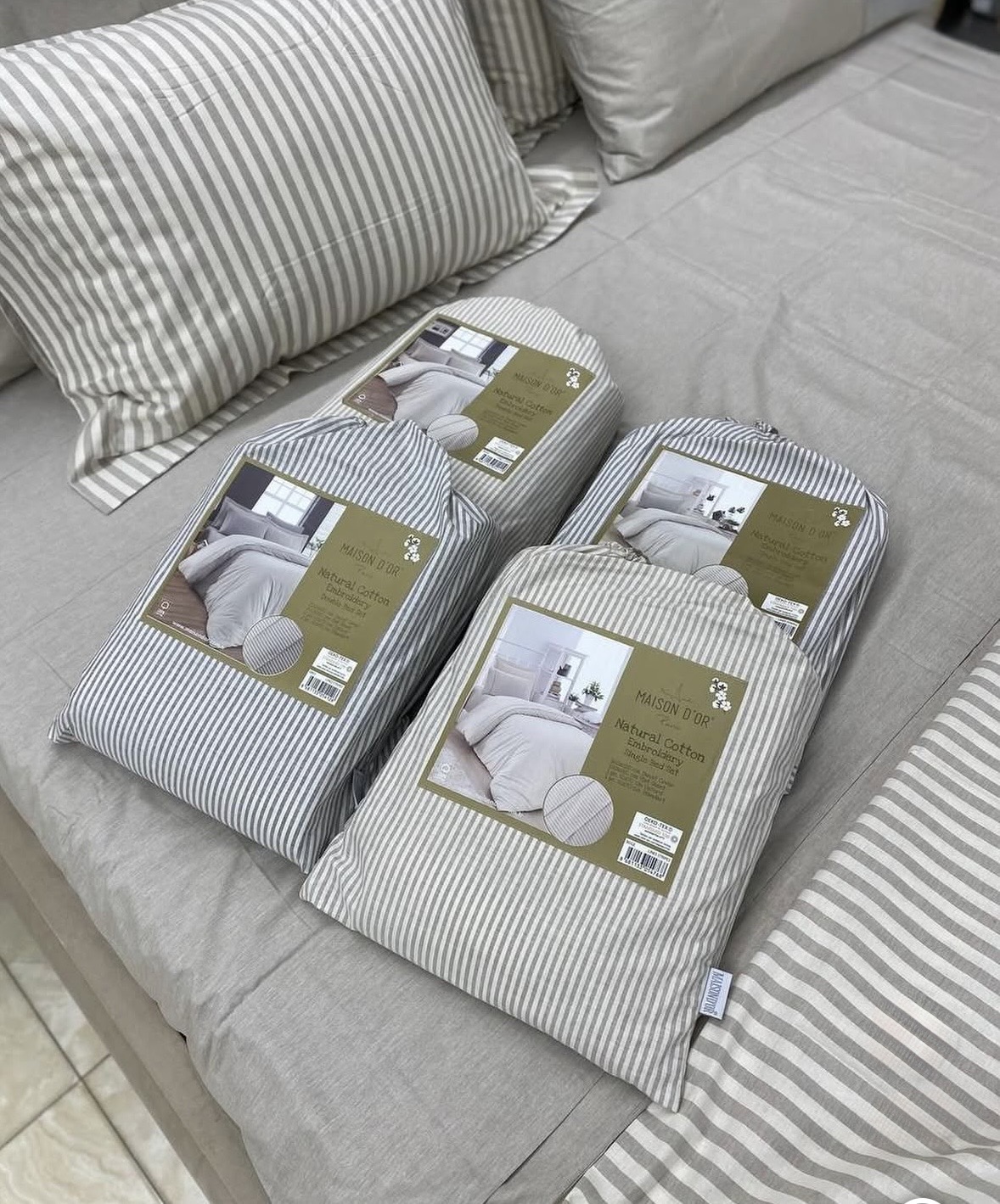 Natural Cotton полутороспальное постельное белье широкая полоска бежевый
