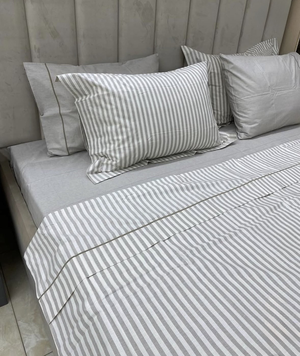Natural Cotton полутороспальное постельное белье широкая полоска бежевый