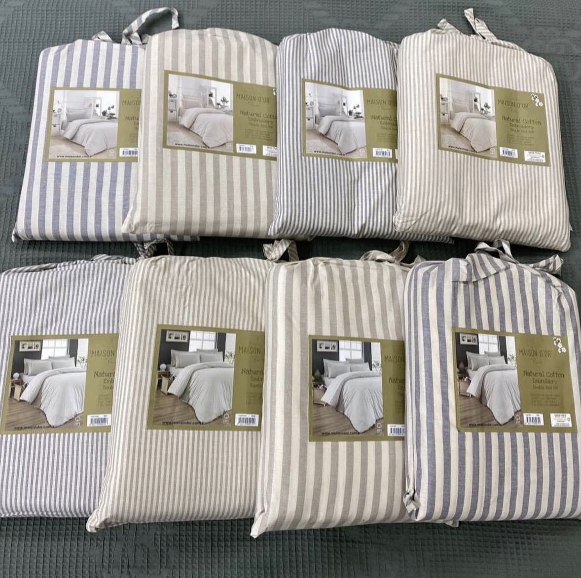 Natural Cotton полутороспальное постельное белье широкая полоска бежевый