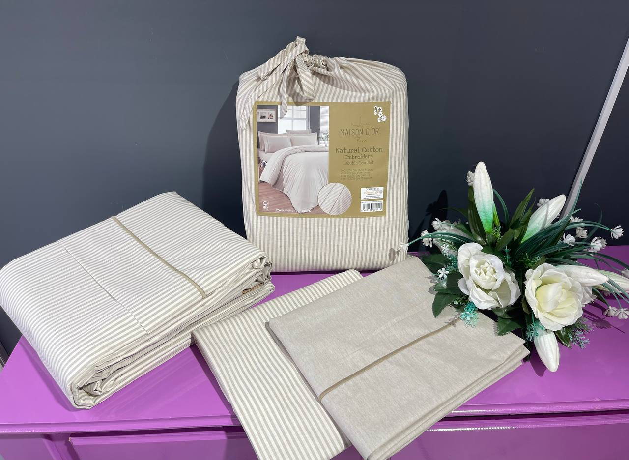 Natural Cotton полутороспальное постельное белье узкая полоска бежевый