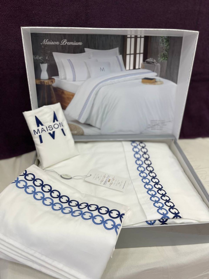 Maison Premium двуспальное постельное белье синий
