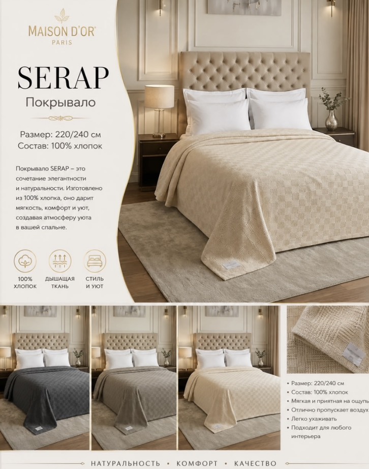 Serap 220Х240 см покрывало ванильный