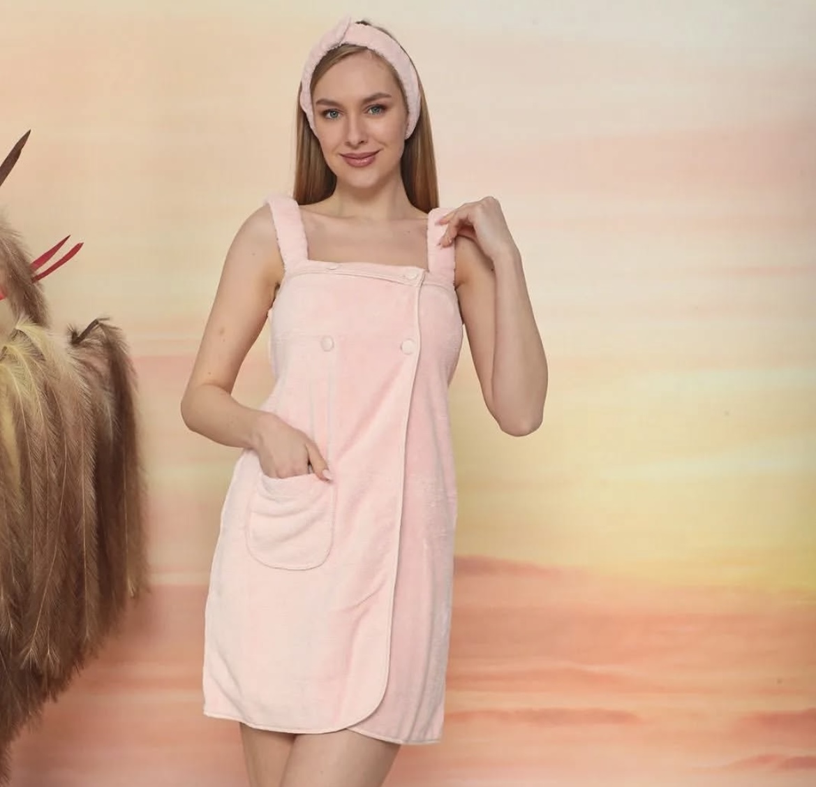 Набор килт + тапочки женский Sauna Skirt розовый