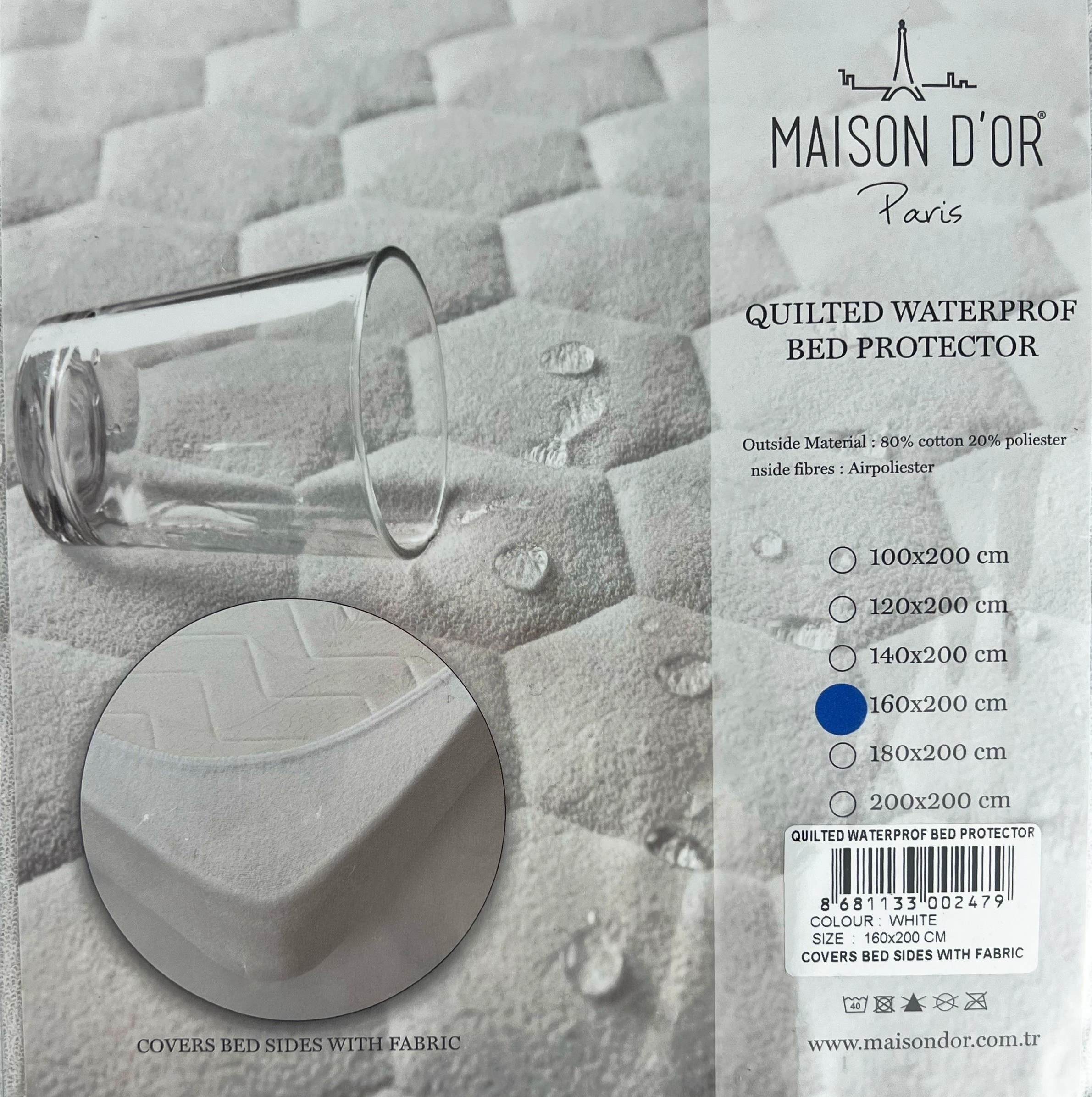 Quilted Waterprof 100×200 см наматрасник белый